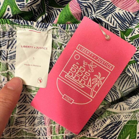 NWT Liberty & Justice Midi Dress Small Pink Green Tropical Resort Vacation - Picture 2 of 11